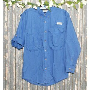 Magellan Men's Blue Vented Button Front Shirt S Lake Fork Cotton Pockets